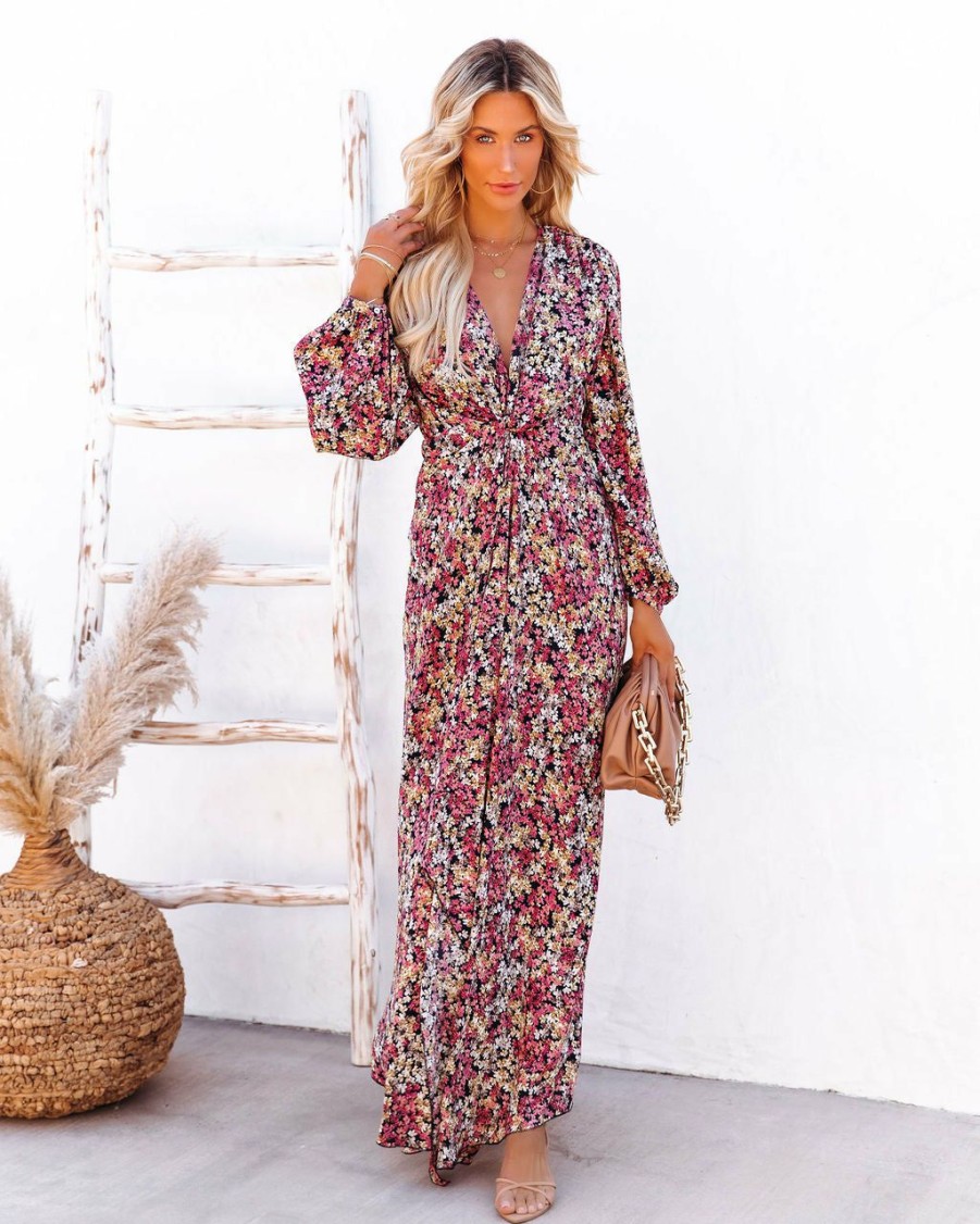 Clothing * | Dee-001 On Pace Floral Twist Front Maxi Dress Final Sale Dresses