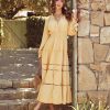 Clothing * | Just-001 Sanibel Swiss Dot Boho Maxi Dress Pale Yellow Final Sale Guest Of Wedding