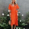 Clothing * | Koko-001 Bold Babe Santos Ruffle Wrap Midi Dress Rust Final Sale