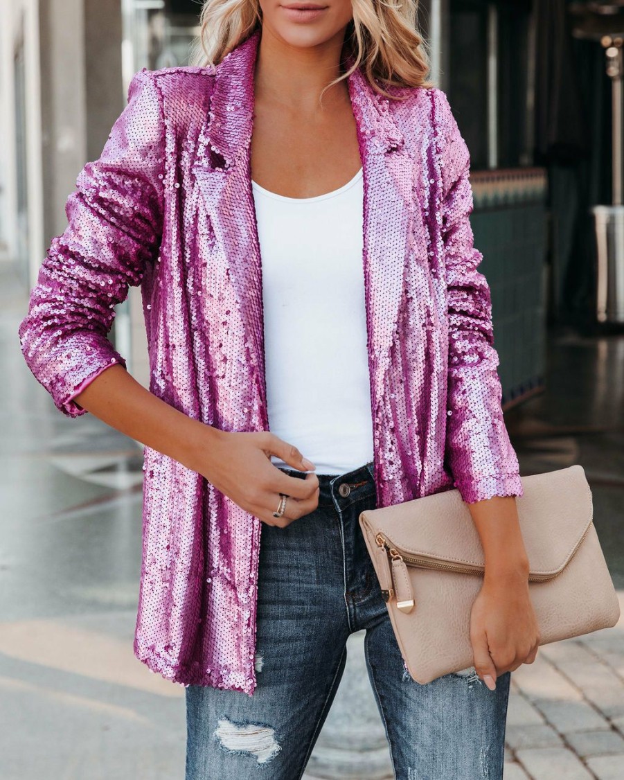 Clothing * | Tcec-001 All Clothing Life Of The Party Sequin Blazer Pink