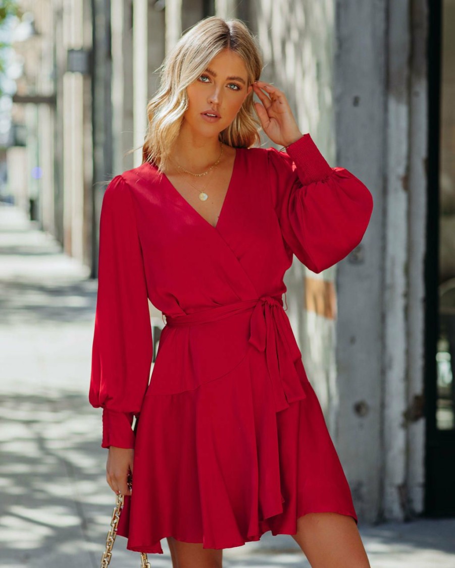 Clothing * | Skie-001 Slow Dance Satin Wrap Dress Red