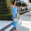 Clothing * | Tych-001 Americana Babe Trixie Square Neck Ribbed Midi Dress Electric Blue