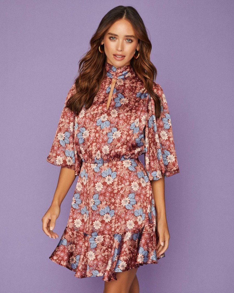 Clothing * | Tych-001 Vici Exclusives Foster Satin Floral Keyhole Dress Final Sale