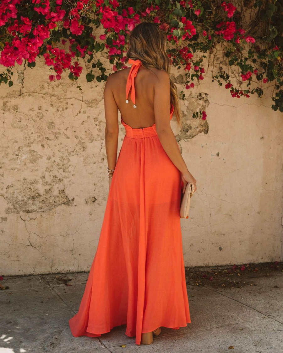 Clothing * | A.Peach Daffy Backless Halter Maxi Dress Coral