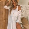 Clothing * | Enc-001 Siya Shimmer Button Down Cover-Up Dress Ivory The Vacation Shop