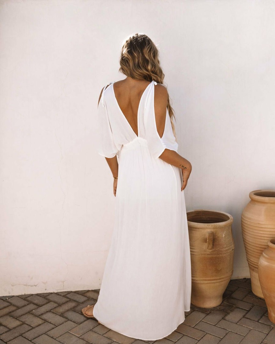 Clothing * | Oliv-001 Just Restocked Korrine Cold Shoulder Maxi Dress Off White