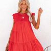 Clothing * | Endl-001 East Coast Pocketed Tiered Babydoll Dress Red Americana Babe