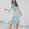 Clothing * | Salt-001 Guest Of Wedding Tempe Floral Ruffle Midi Dress Blue