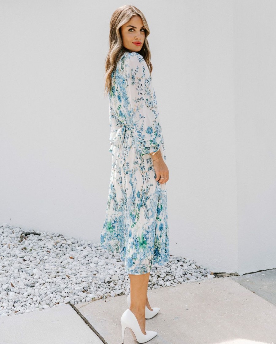 Clothing * | Salt-001 Guest Of Wedding Tempe Floral Ruffle Midi Dress Blue