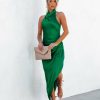 Clothing * | Acoa-001 All Clothing Havyn Satin Asymmetrical Halter Midi Dress Green