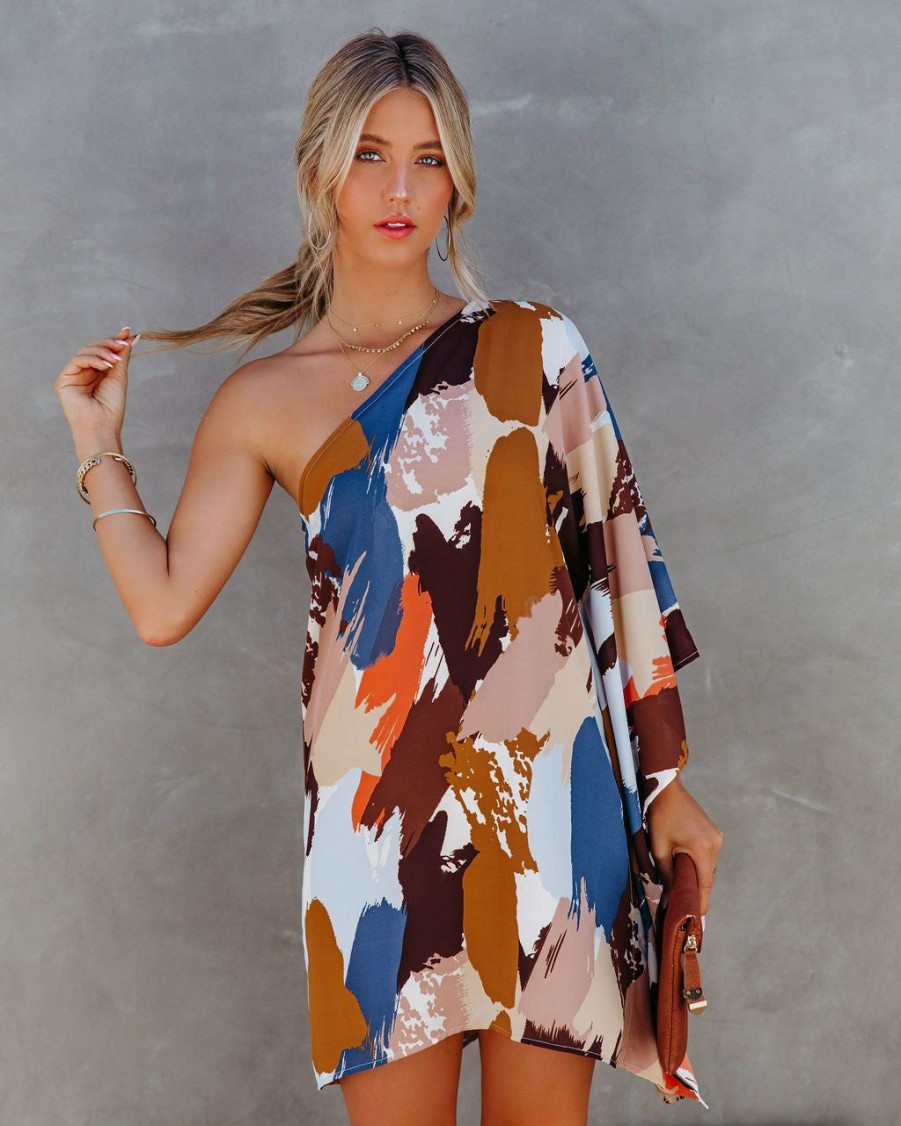 Clothing * | Tych-001 Good Graces Printed One Shoulder Statement Dress Final Sale All Clothing