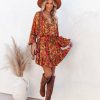 Clothing * | Oliv-001 Deshon Printed Button Down Tassel Dress Orange Final Sale Vici Exclusives