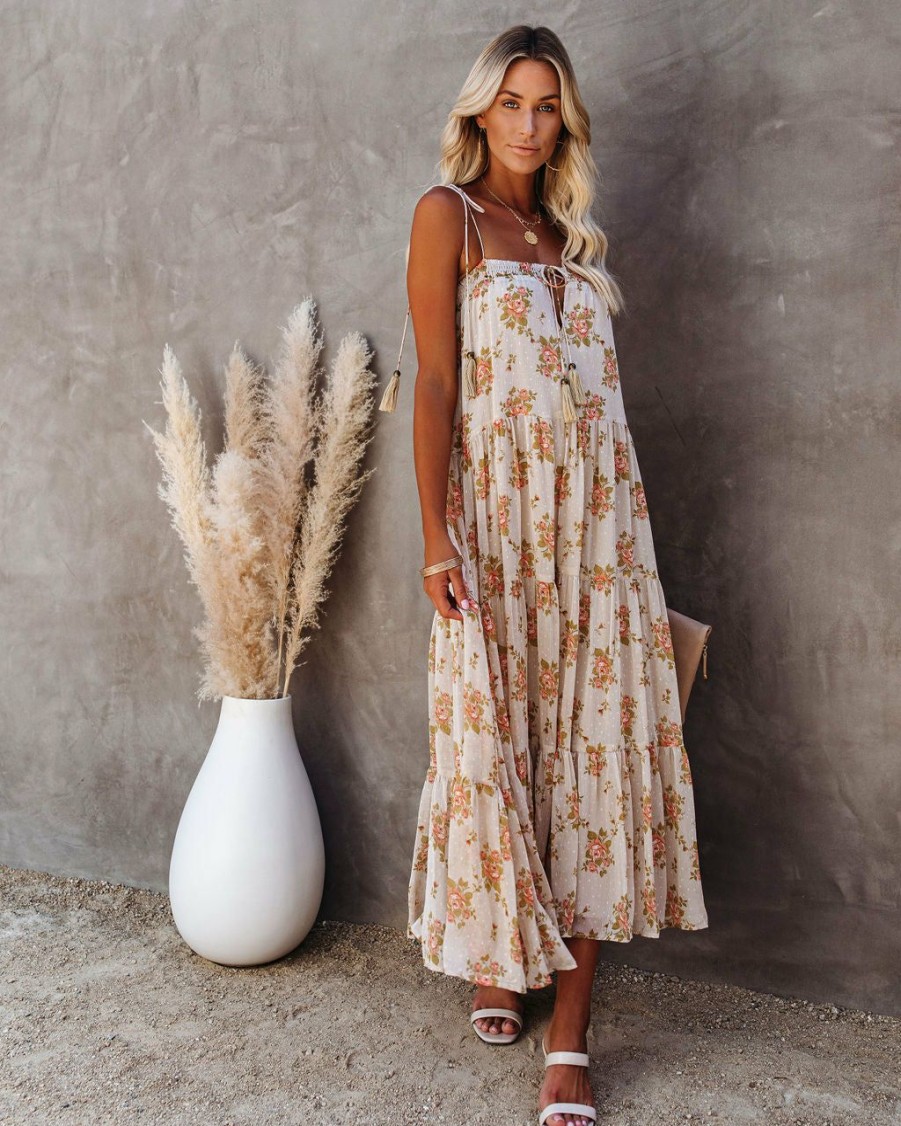 Clothing * | Stor-001 List Goes On Floral Tiered Tassel Midi Dress Final Sale