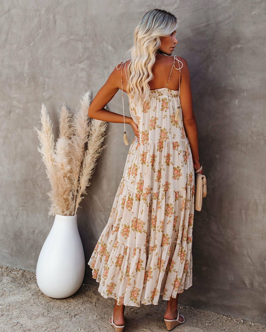 Clothing * | Stor-001 List Goes On Floral Tiered Tassel Midi Dress Final Sale