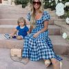 Clothing * | Mabl-001 Americana Babe Rye Puff Sleeve Gingham Midi Dress Navy