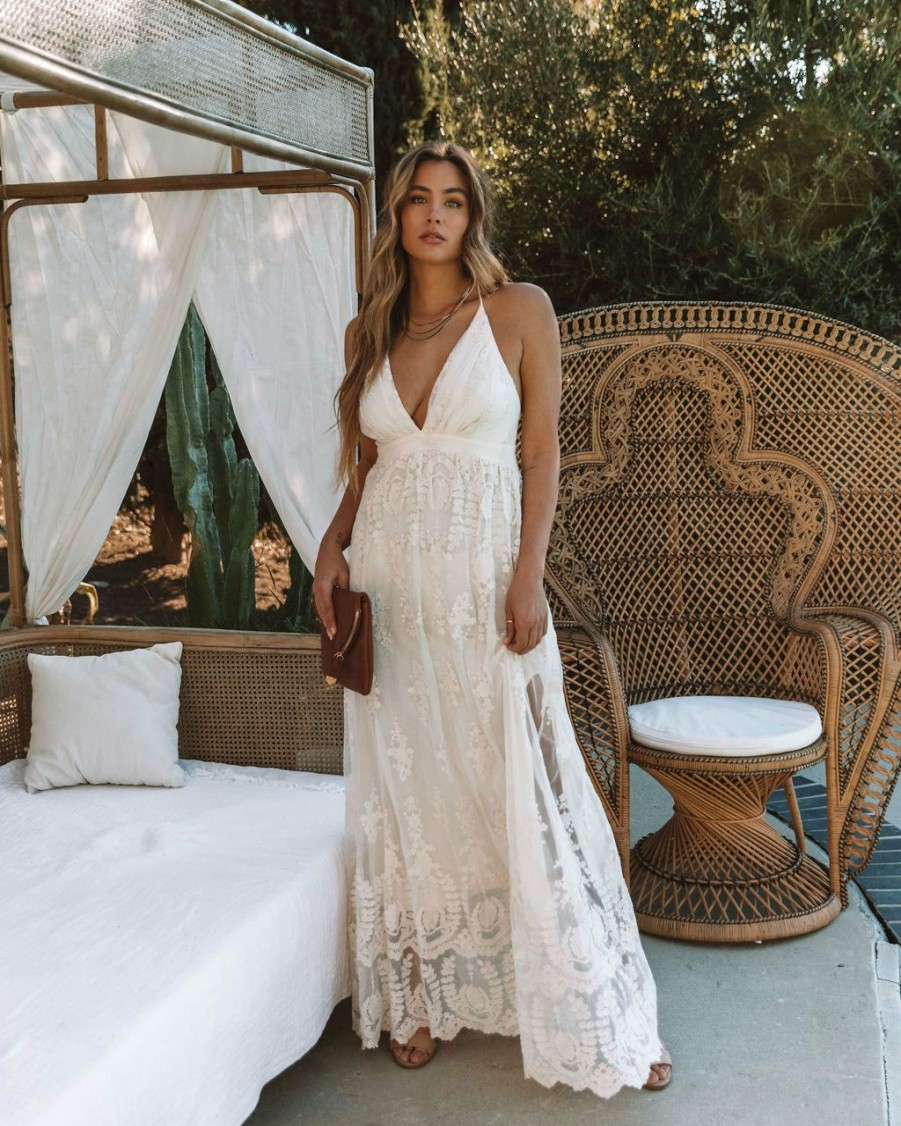 Clothing * | Wish-001 Photoshoot Ready It Was All A Dream Lace Maxi Dress Cream