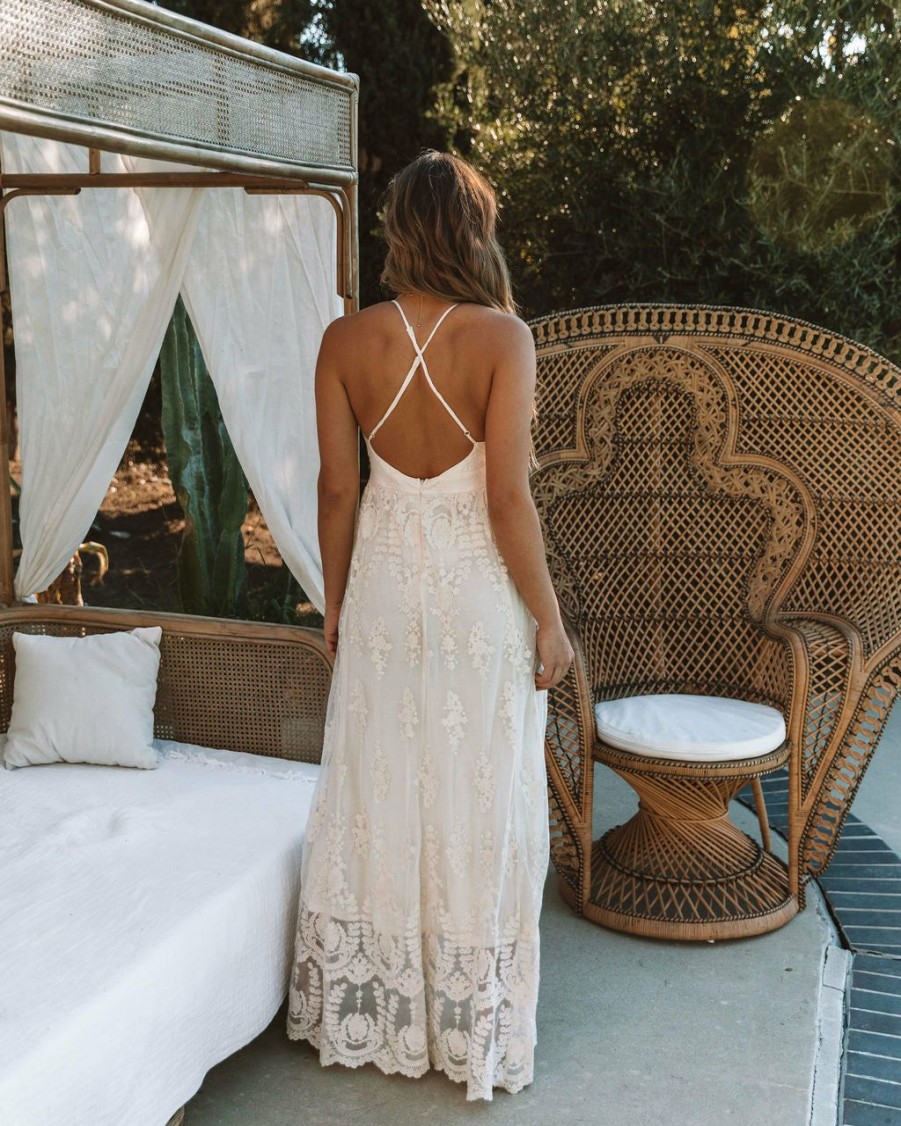 Clothing * | Wish-001 Photoshoot Ready It Was All A Dream Lace Maxi Dress Cream