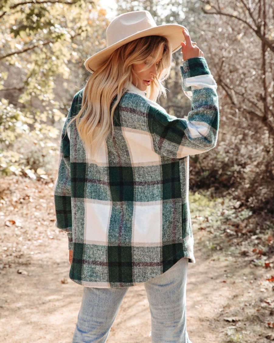 Clothing * | Stac-001 Hometown Pocketed Plaid Shacket Hunter Green All Clothing