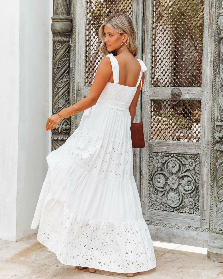 Clothing * | Salt-001 La Paz Smocked Crochet Lace Maxi Dress White