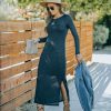 Clothing * | Mod -001 All Clothing Kenji Long Sleeve Knit Midi Dress Charcoal Final Sale