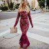 Clothing * | Lati-001 Pretty Perfect Elegance Lace Trumpet Dress Wine Final Sale