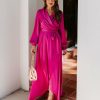 Clothing * | Fate-001 Always Memorable Satin Maxi Dress Magenta Final Sale