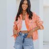 Clothing * | Pol-001 Paddington Distressed Cotton Corduroy Jacket Neon Orange Final Sale