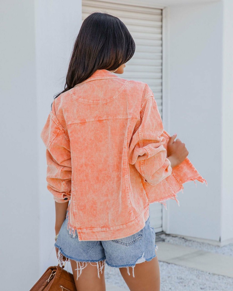 Clothing * | Pol-001 Paddington Distressed Cotton Corduroy Jacket Neon Orange Final Sale