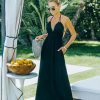 Clothing * | Lovestitch Coming Soon Evanne Pocketed Halter Maxi Dress Black