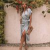 Clothing * | Entr-001 Starling Satin Wrap Midi Dress Dusty Blue All Clothing