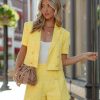 Clothing * | Endl-001 All Clothing Limon Short Sleeve Cropped Tweed Blazer Yellow