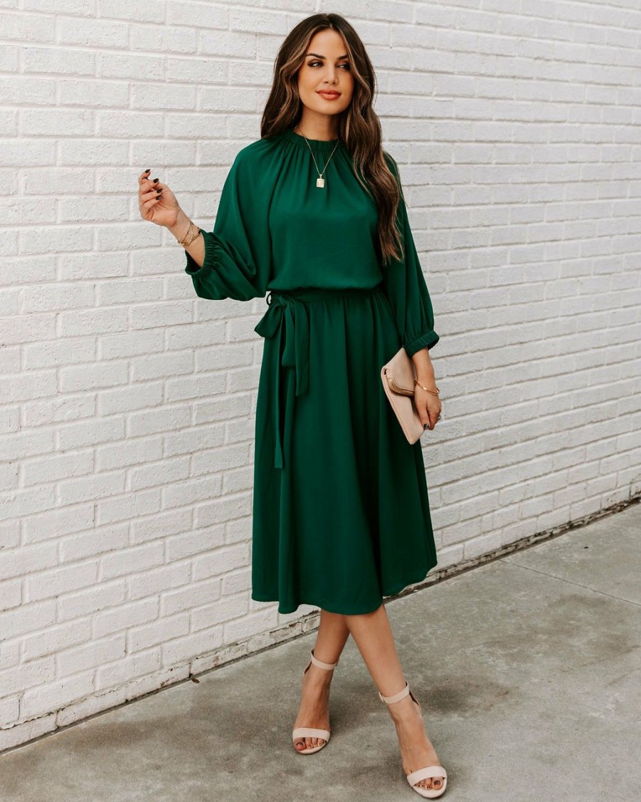 Clothing * | Tych-001 All Clothing Woodhaven Tie Midi Dress Hunter Green