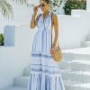 Clothing * | Luxx-001 Montpellier Tiered Halter Maxi Dress Blue