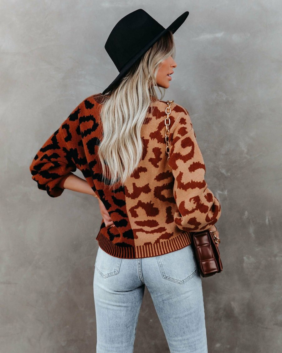 Clothing * | Dee-001 Aurelia Two-Tone Button Front Leopard Cardigan Final Sale All Clothing