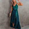 Clothing * | Tych-001 Ansley Satin Colorblock High Low Maxi Dress Green Navy All Clothing