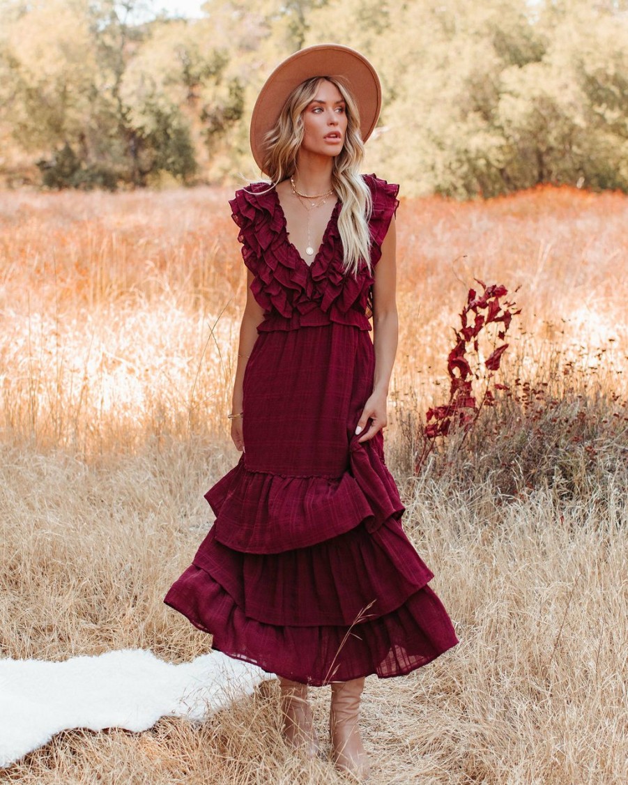 Clothing * | Stor-001 All Clothing Bodhi Tiered Ruffle Maxi Dress Wine