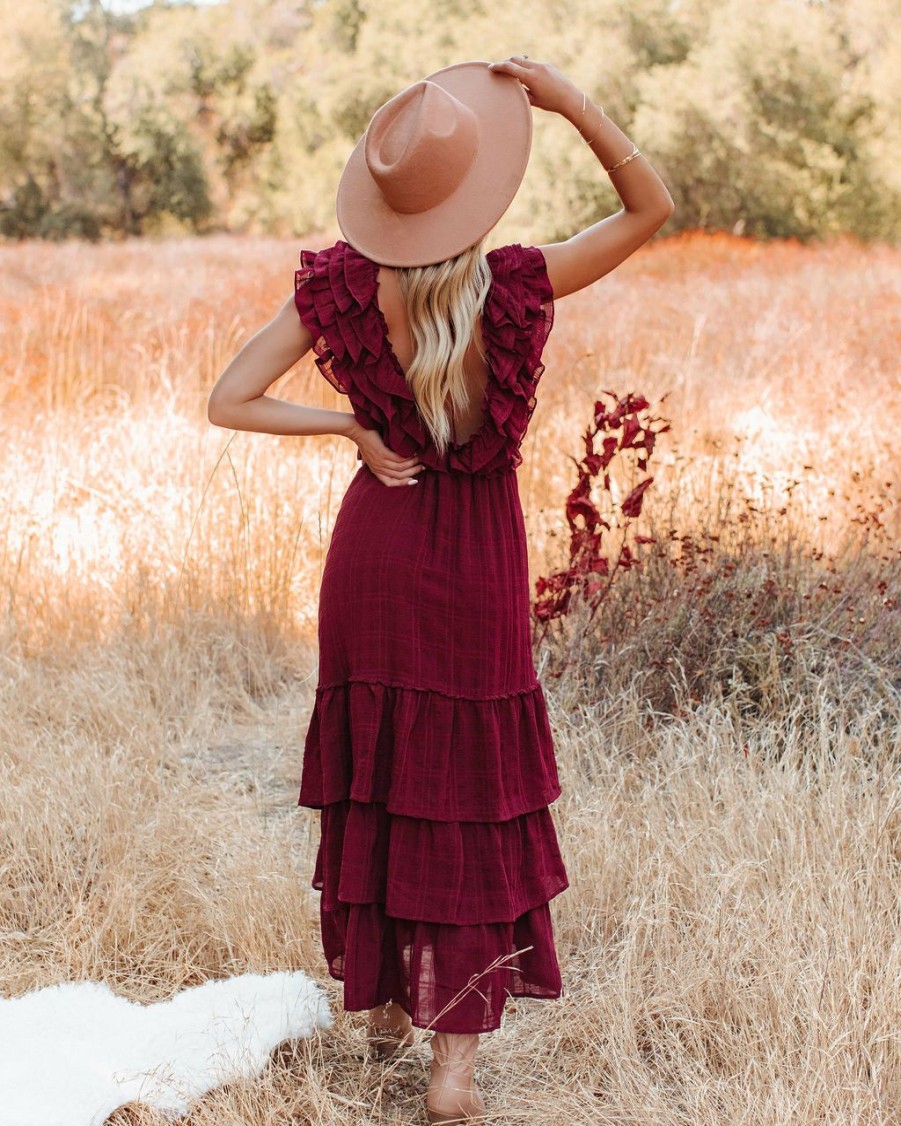 Clothing * | Stor-001 All Clothing Bodhi Tiered Ruffle Maxi Dress Wine