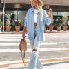 Clothing * | Entr-001 Addyson Button Down Knit Shacket Baby Blue Final Sale