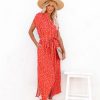 Clothing * | Sadi-001 All Clothing Luiza Pocketed Floral Button Down Maxi Dress Red