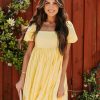 Clothing * | Mabl-001 Leroy Linen Blend Puff Sleeve Babydoll Dress Yellow