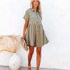 Clothing * | Miou-001 All Clothing Not Your Babe Pocketed Cotton Babydoll Mini Dress Olive