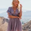 Clothing * | Flaw-001 Karinne Pocketed Button Down Ruffle Dress Lavender Final Sale