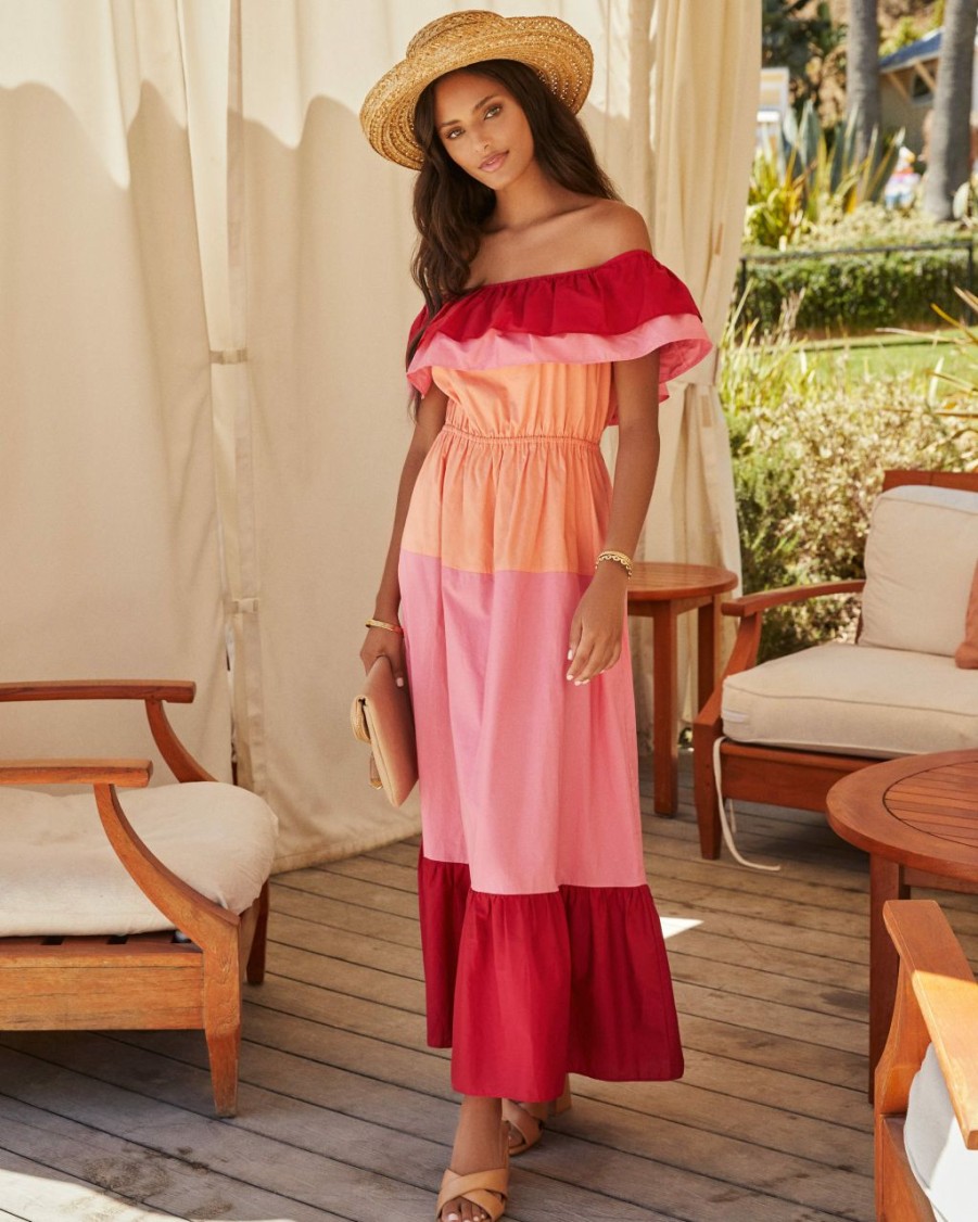 Clothing * | Endl-001 State Of Happy Nice Cotton Pocketed Off The Shoulder Maxi Dress Final Sale