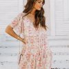 Clothing * | Aaka-001 Under Pink Skies Floral Chiffon Babydoll Dress All Clothing