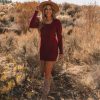 Clothing * | Flat-001 Sapphire Ribbed Square Neck Sweater Dress Burgundy Final Sale