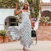 Clothing * | Enc-001 Macklyn Smocked Asymmetrical Ruffle Maxi Dress Ivory Navy Americana Babe