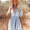 Clothing * | Blue-001 Fallbrook Puff Sleeve Denim Babydoll Dress