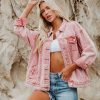 Clothing * | Pol-001 Kind Of A Big Deal Pocketed Studded Denim Jacket Dusty Rose The Weekly Drop