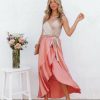 Clothing * | Tych-001 Ansley Satin Colorblock High Low Maxi Dress Nude Peach Guest Of Wedding