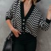 Clothing * | Lush-001 Halston Button Front Chevron Knit Cardigan All Clothing